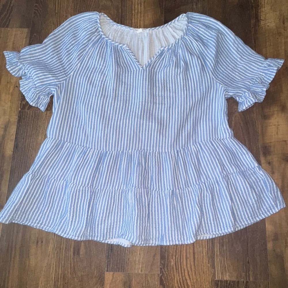 beachlunchlounge Blue and White Striped Blouse